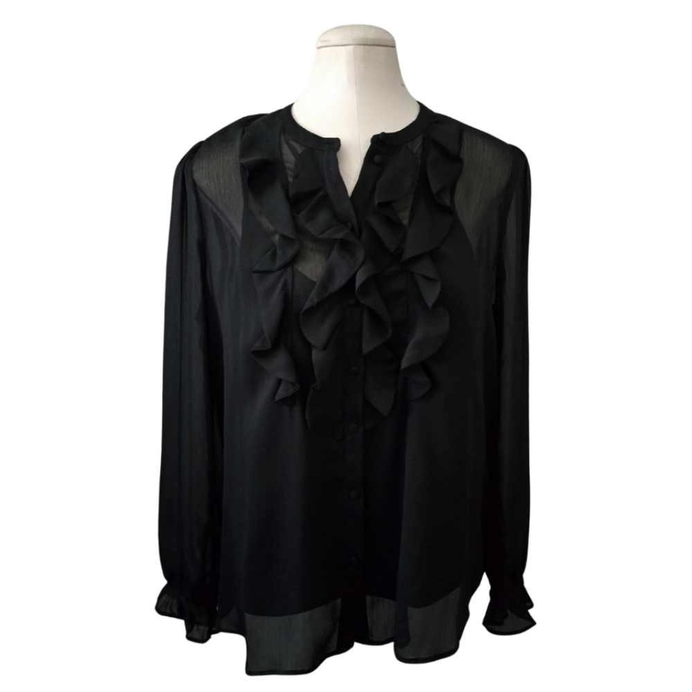 Boden Amalie Ruffle Blouse Cami Sheer Top Black Size 10 Women's